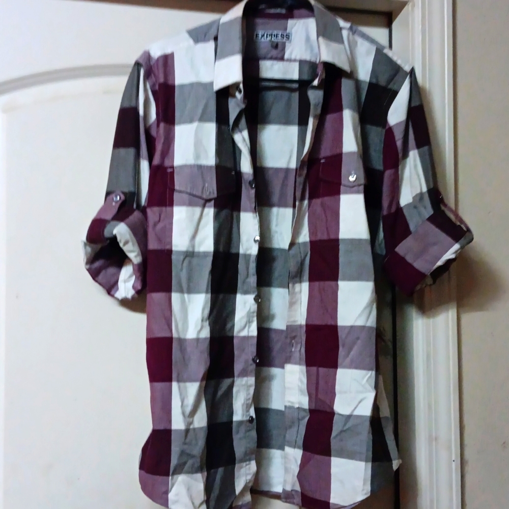 Express purple plaid shirt